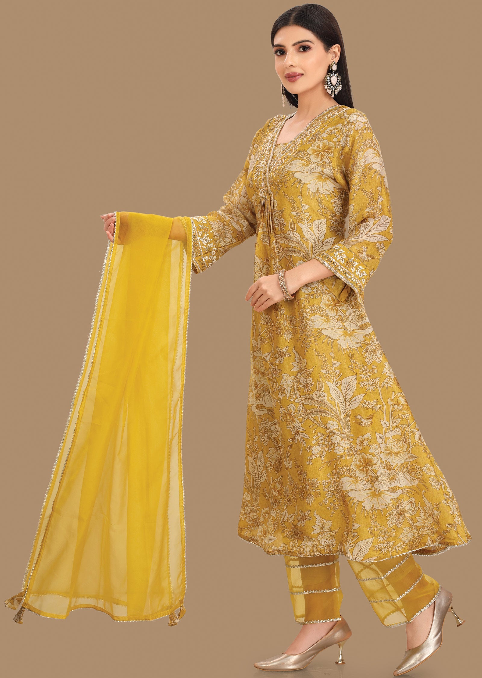 Yellow Tissue Silk Anarkali