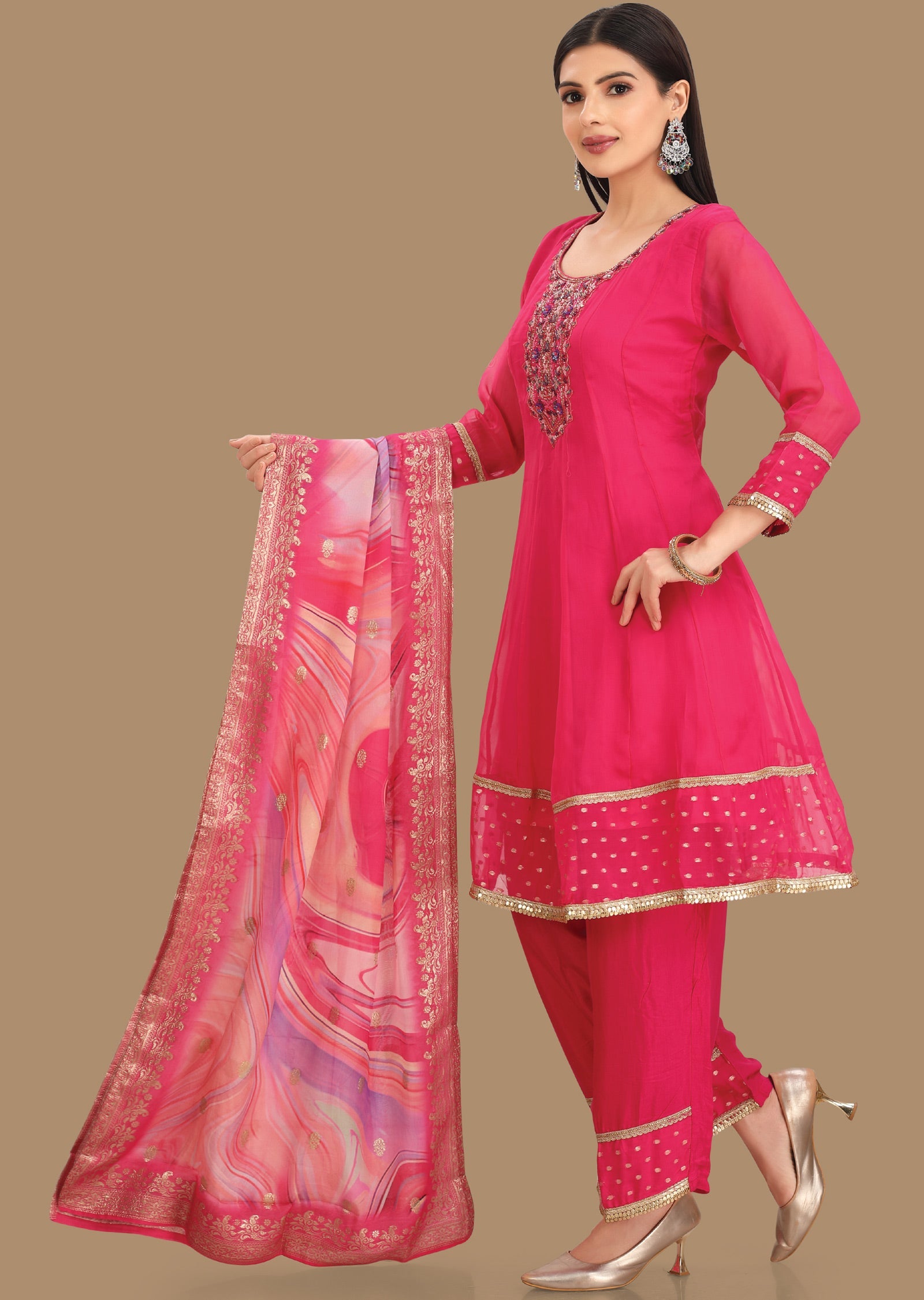 Rani Pink Organza Anarkali