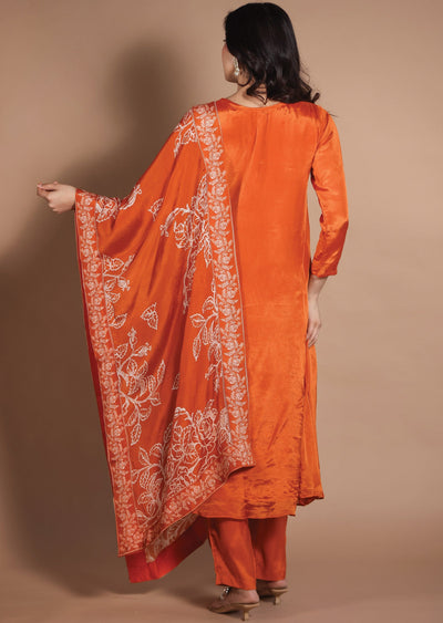 Dark Orange Chinnon Anarkali