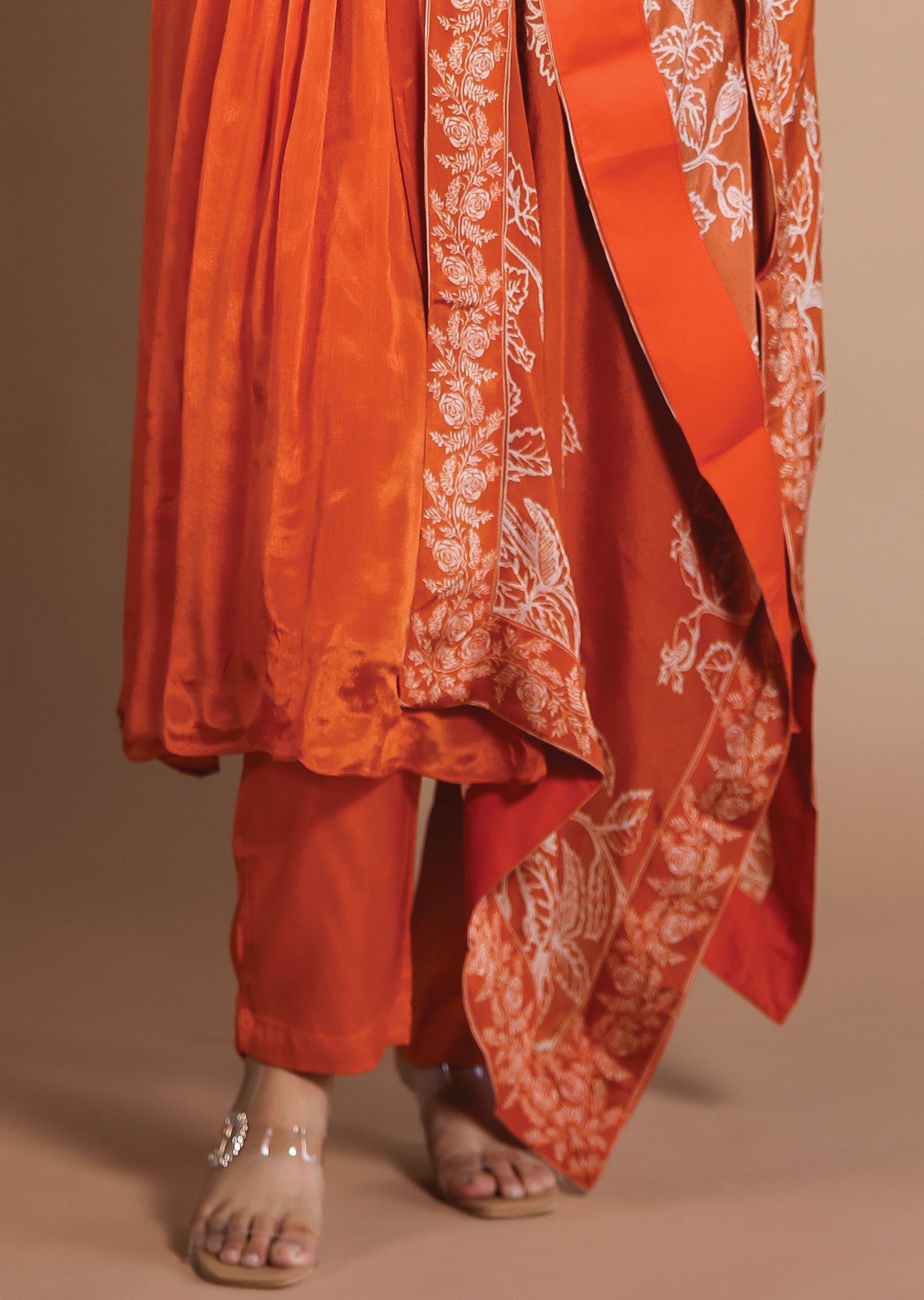 Dark Orange Chinnon Anarkali