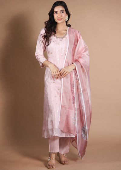 Baby Pink Banaras Silk Anarkali