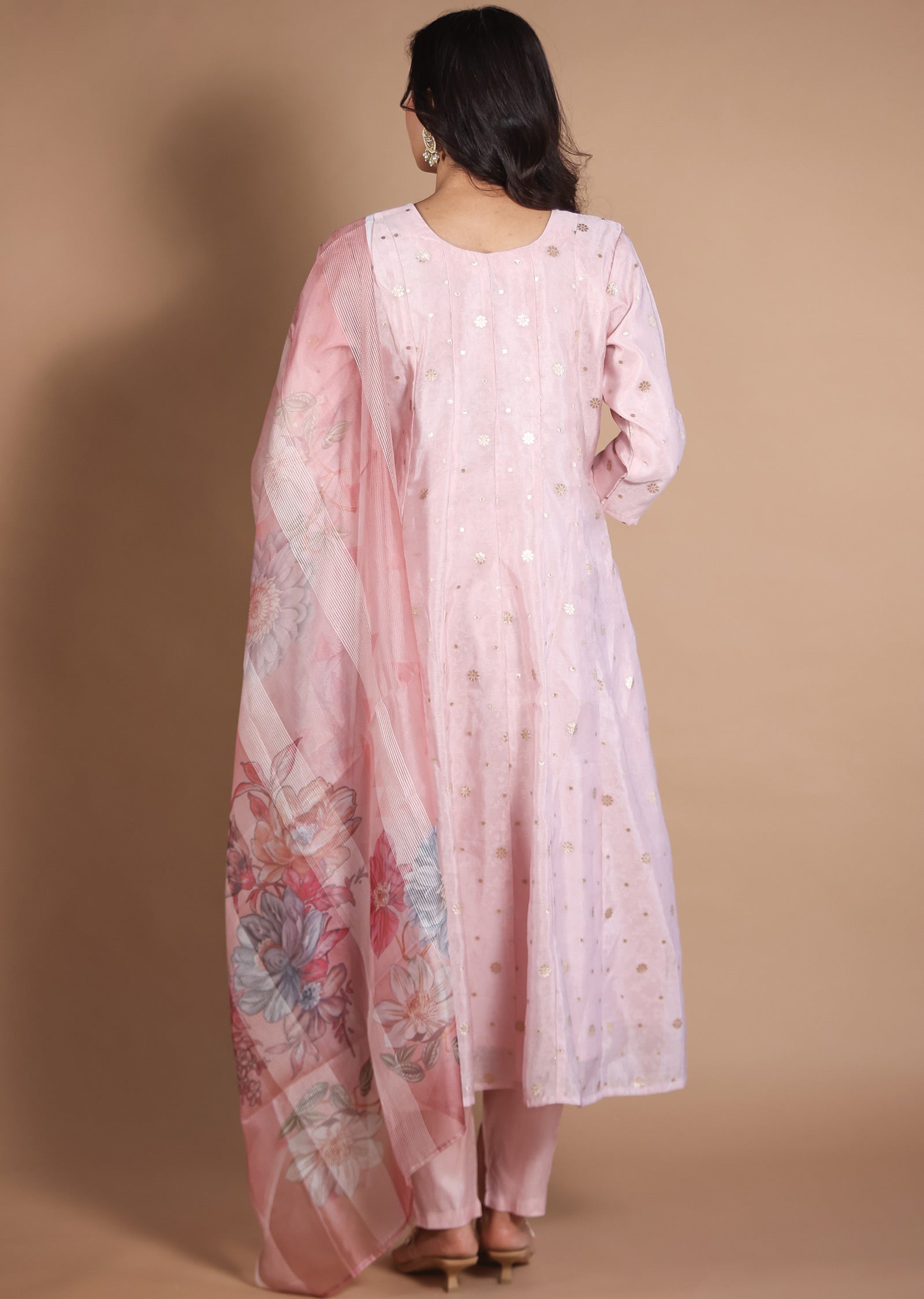 Baby Pink Banaras Silk Anarkali