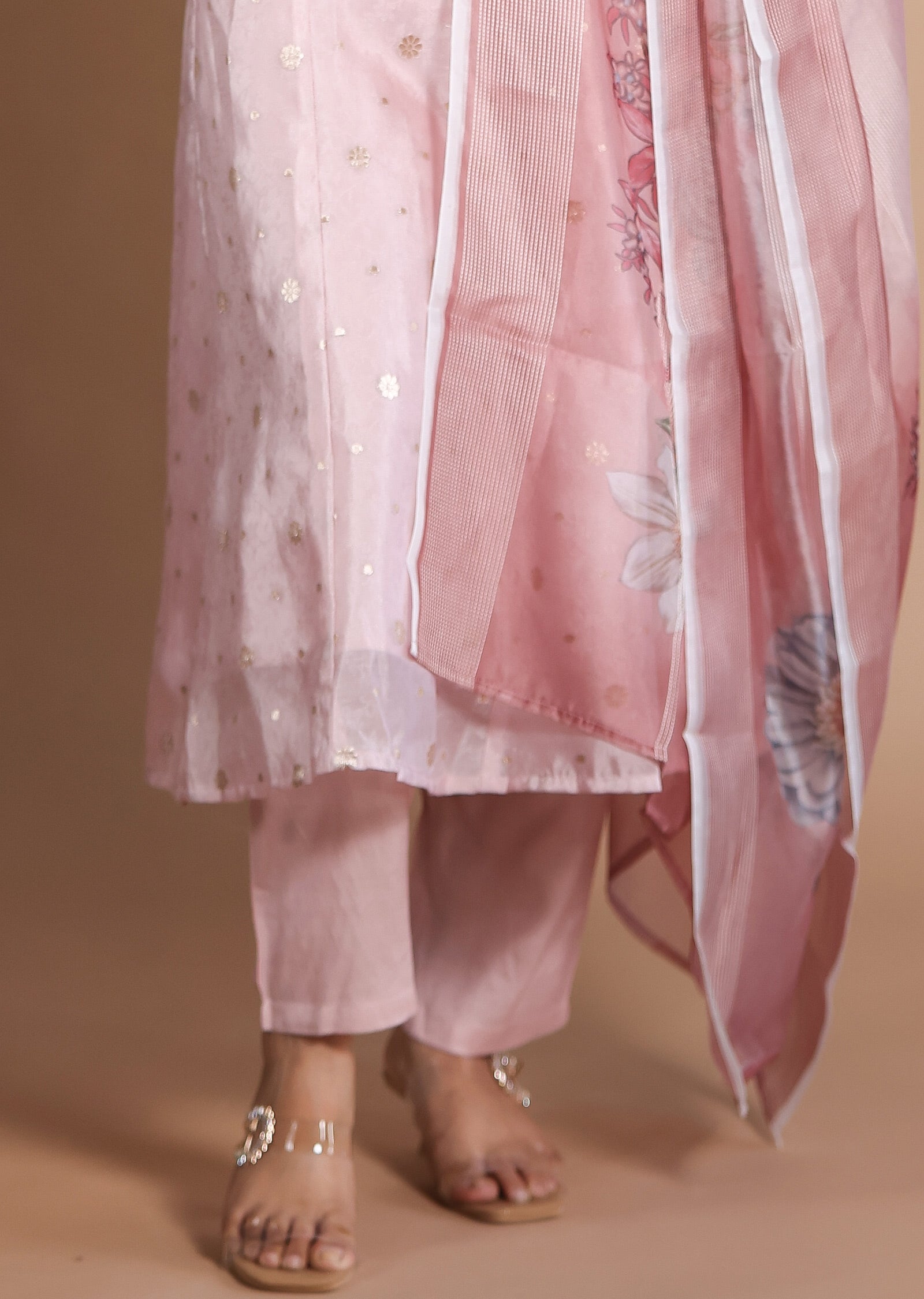 Baby Pink Banaras Silk Anarkali