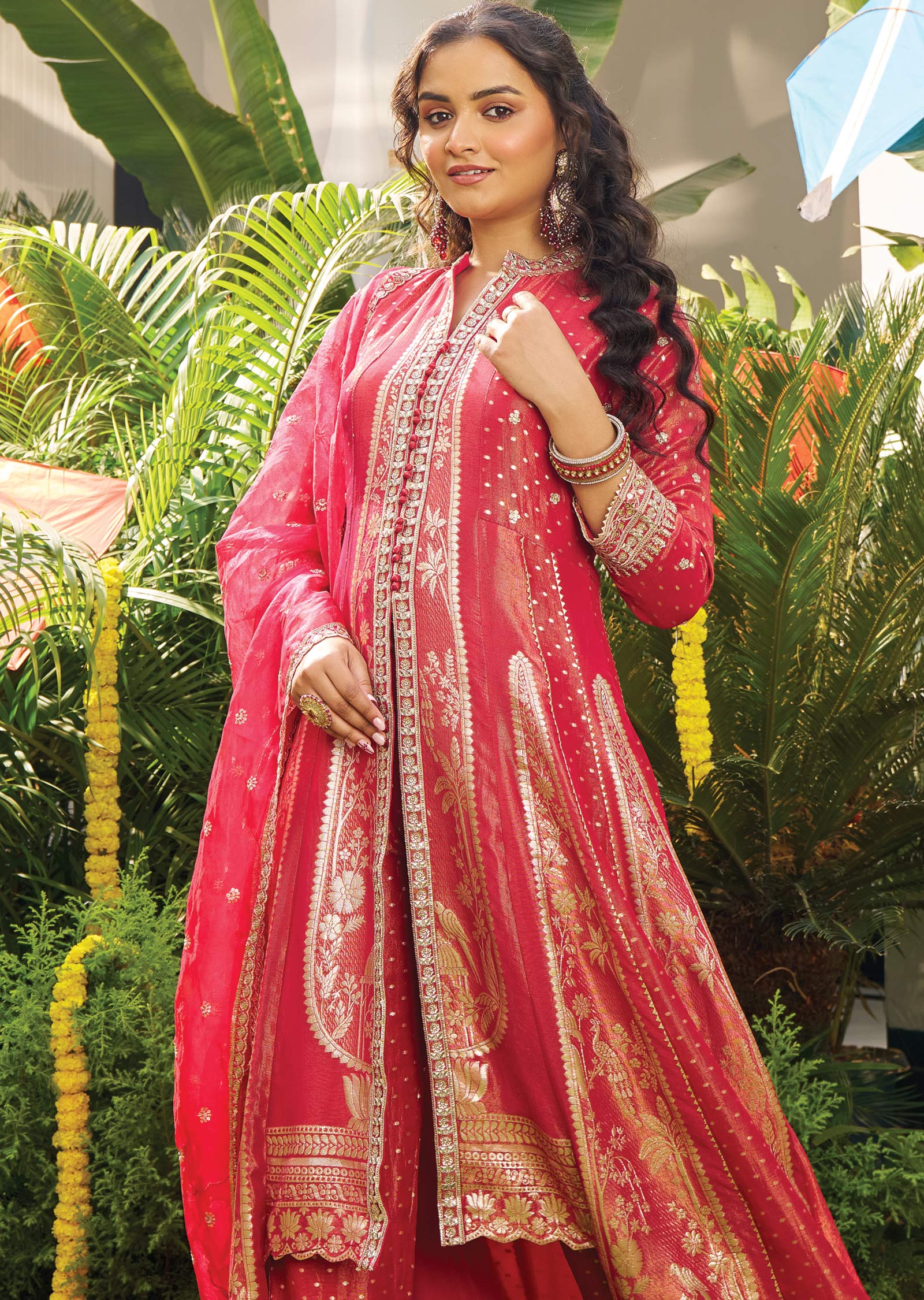 Maroon Tissue Silk Anarkali