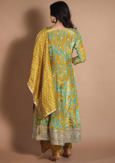 Mustard & Green Tissue Silk Anarkali