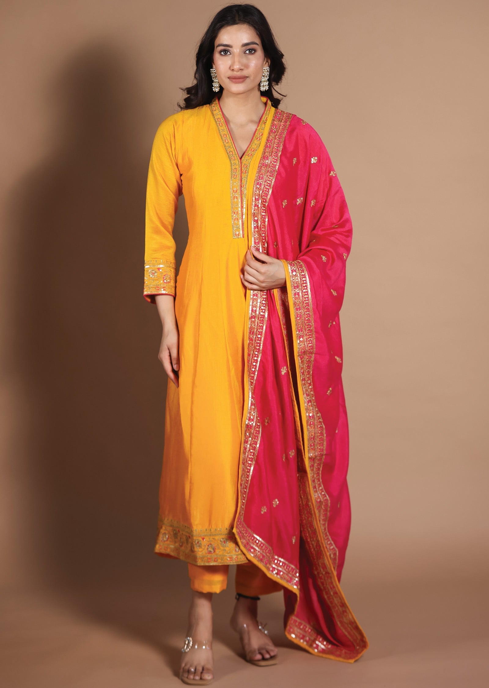 Yellow Silk Anarkali