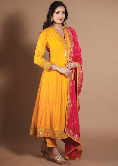 Yellow Silk Anarkali