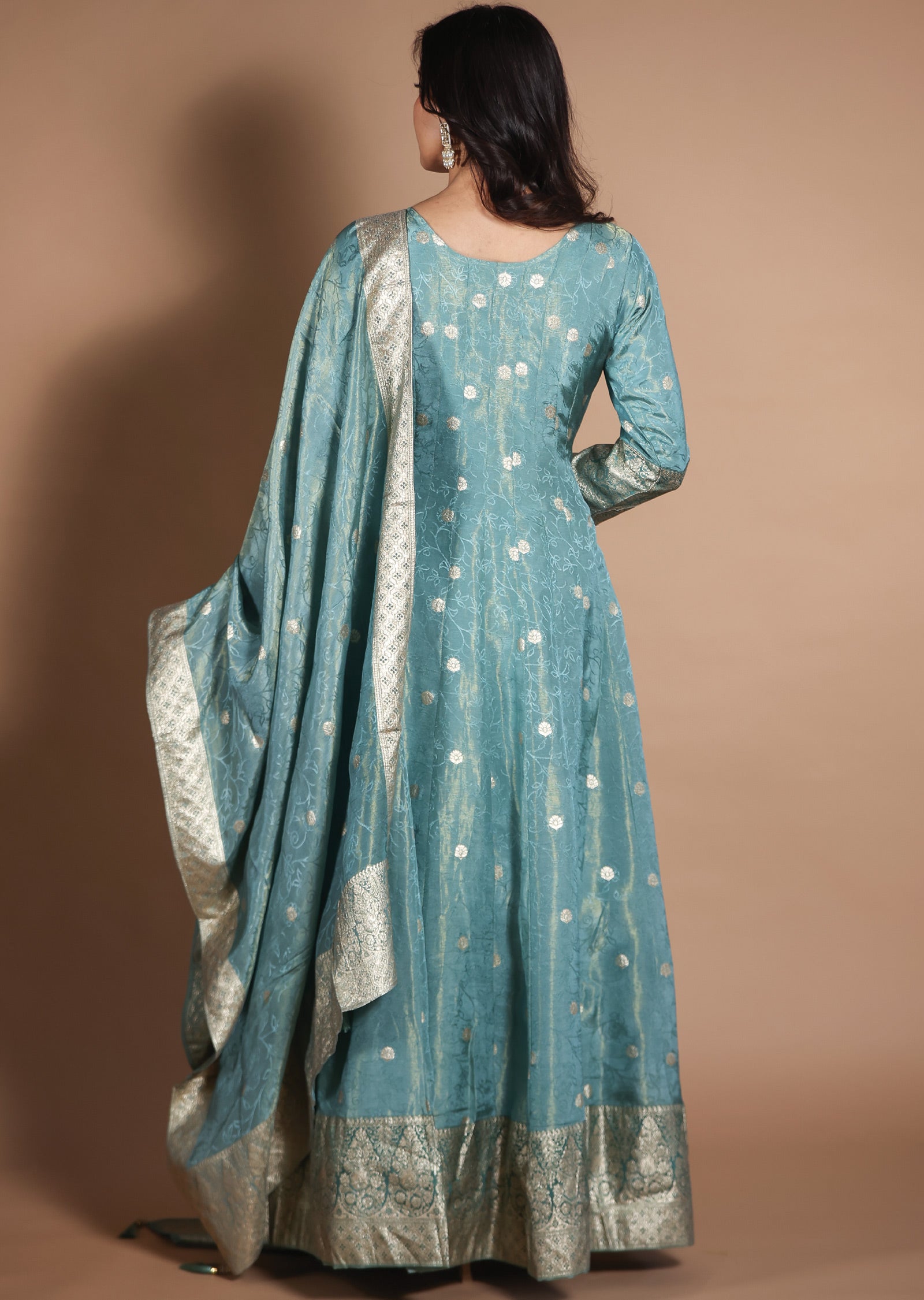 Sea Green Banarasi Silk Anarkali