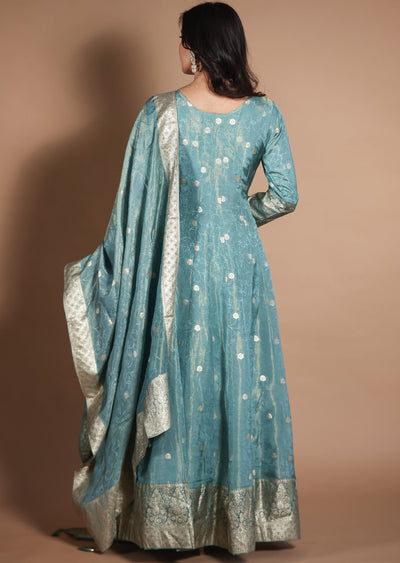 Sea Green Banarasi Silk Anarkali