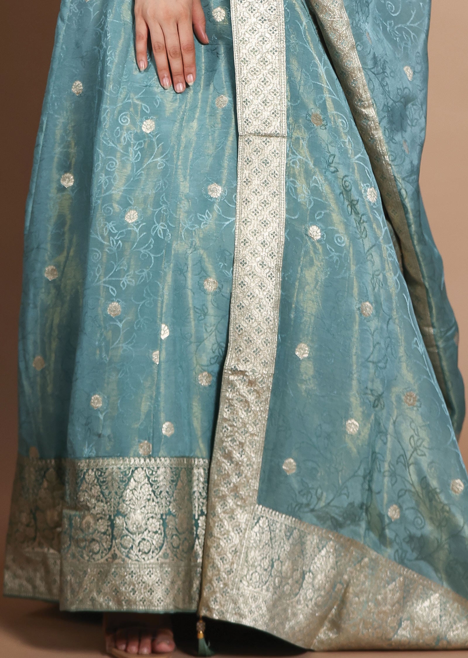 Sea Green Banarasi Silk Anarkali