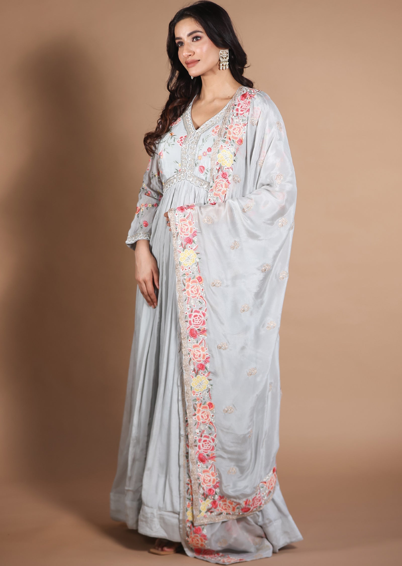 Light Grey Chinnon Anarkali