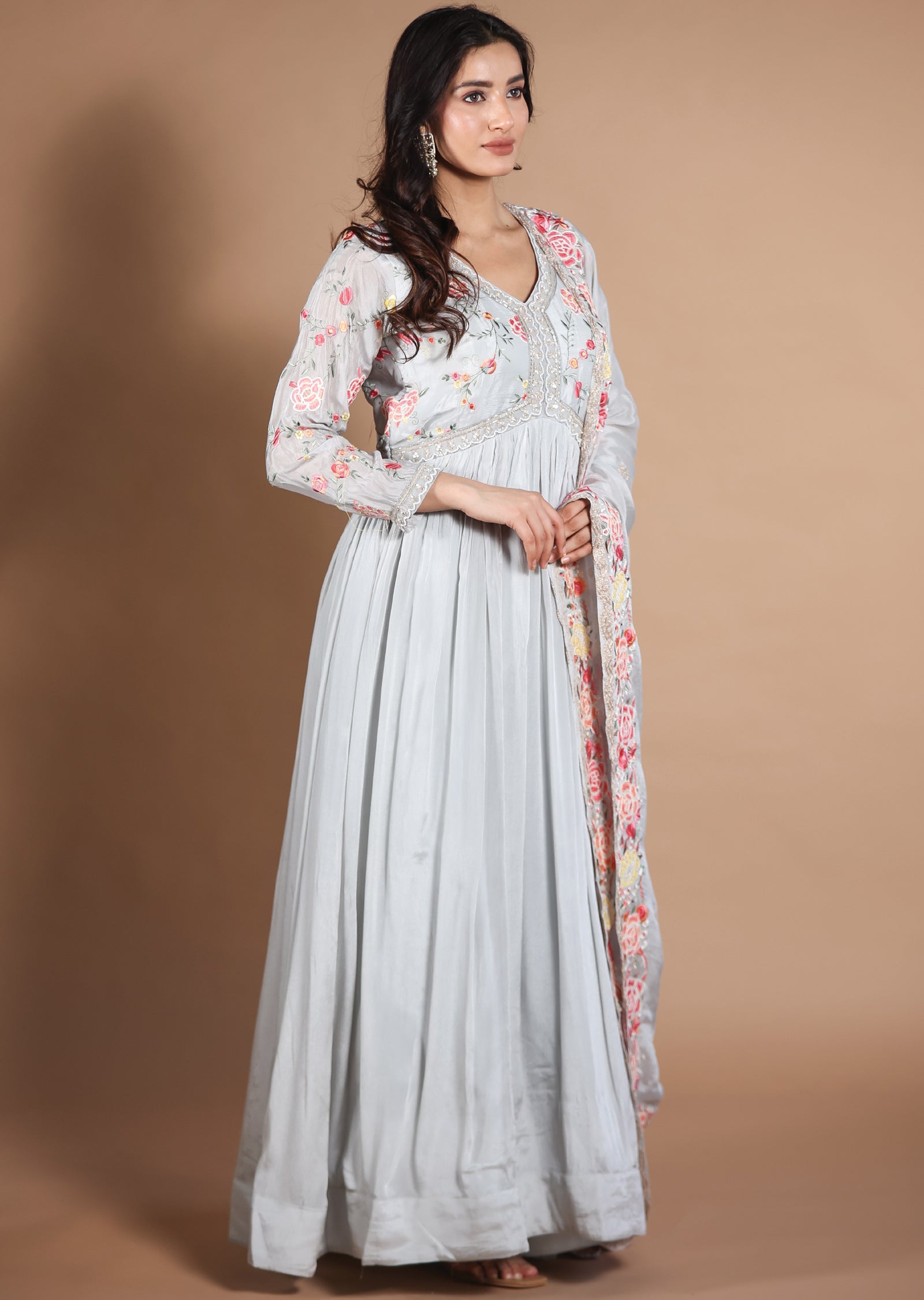 Light Grey Chinnon Anarkali