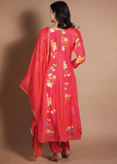 Coral Tissue Muslin Anarkali