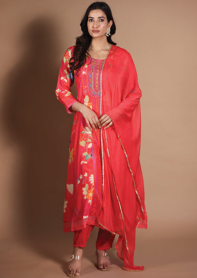 Coral Tissue Muslin Anarkali