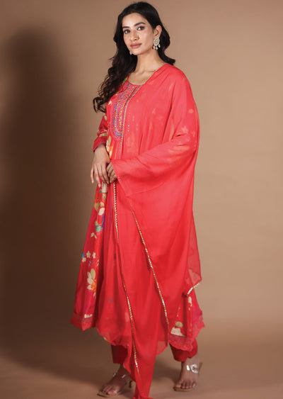 Coral Tissue Muslin Anarkali