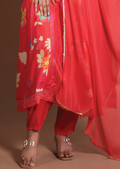 Coral Tissue Muslin Anarkali