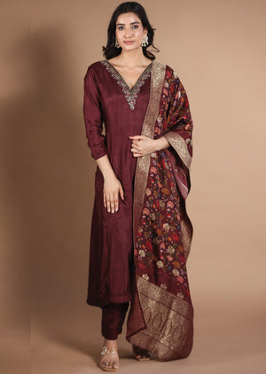 Dark Maroon Silk Anarkali