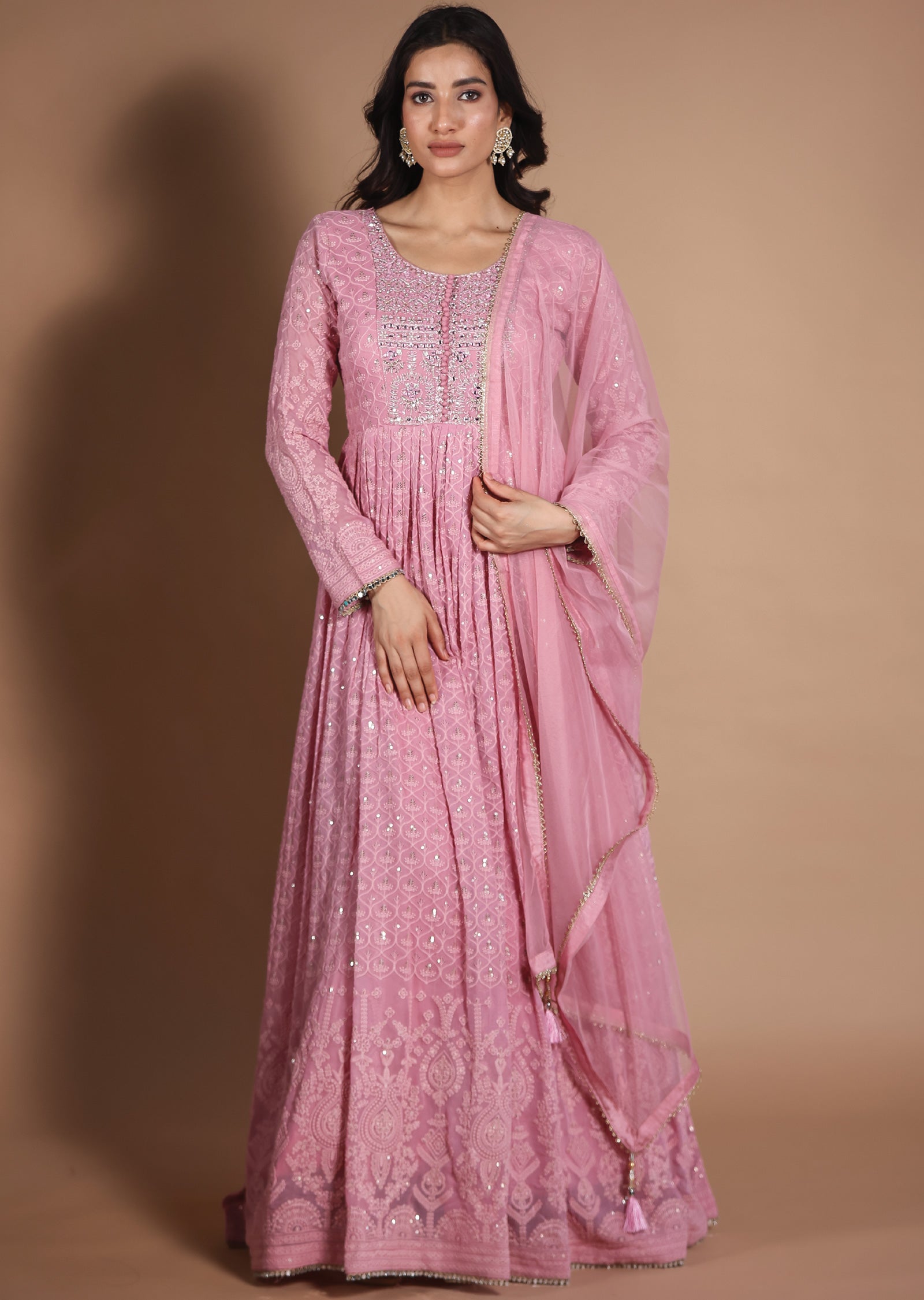 Pink Lucknowi Georgette Anarkali