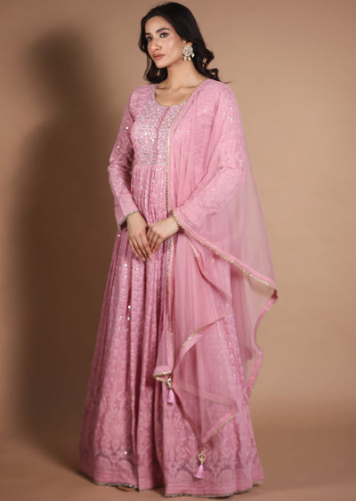 Pink Lucknowi Georgette Anarkali