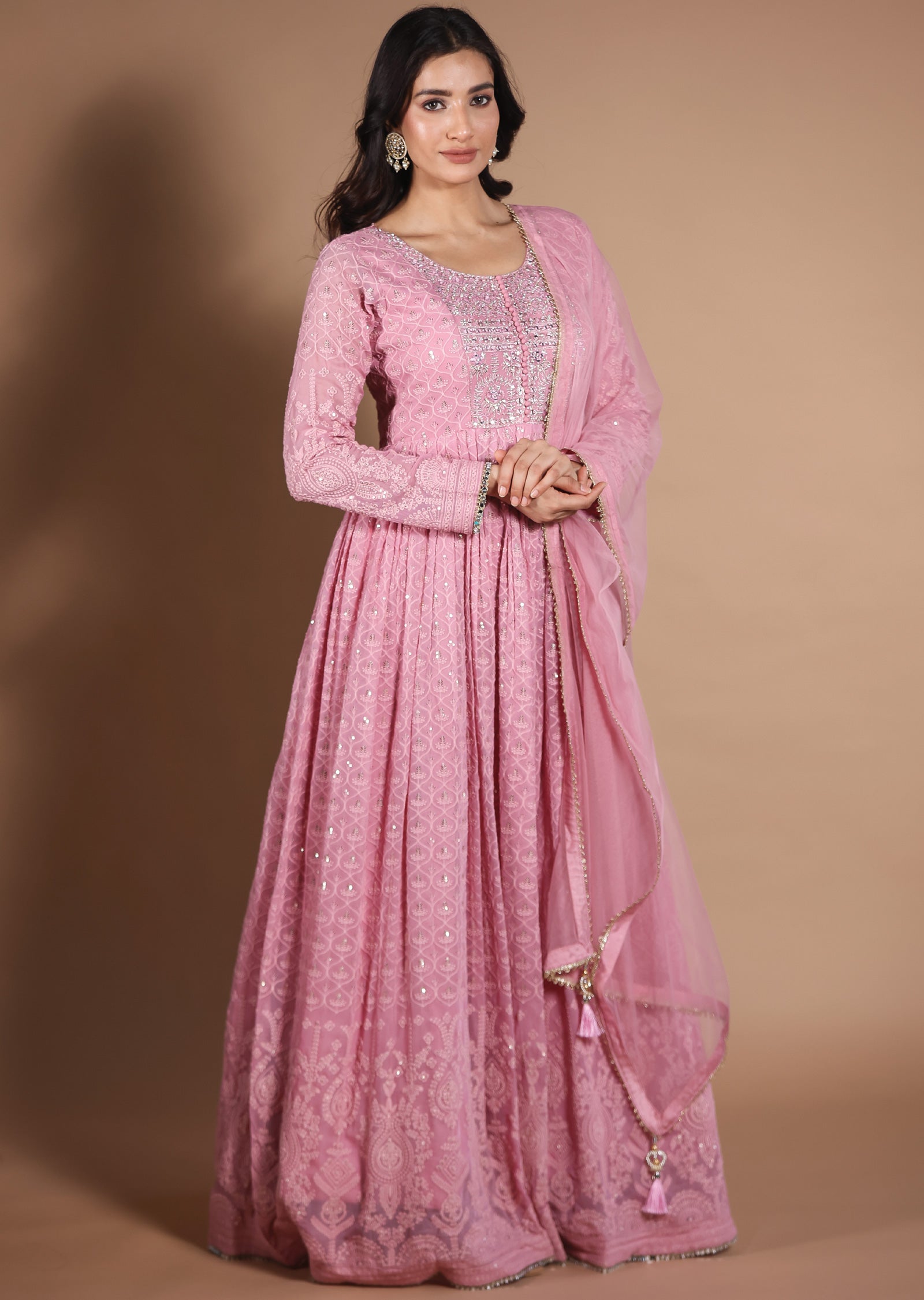 Pink Lucknowi Georgette Anarkali