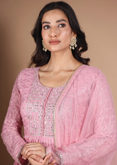 Pink Lucknowi Georgette Anarkali