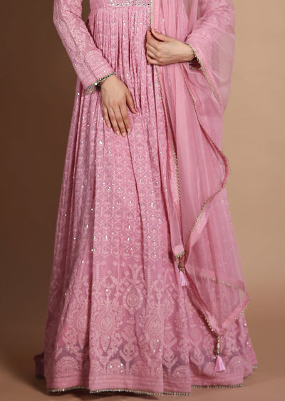 Pink Lucknowi Georgette Anarkali