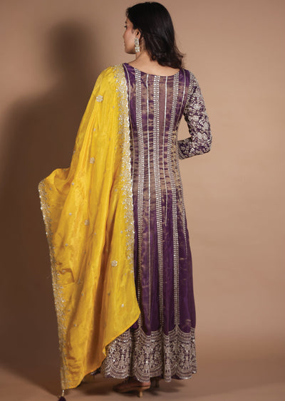 Wine Tissue Silk Anarkali