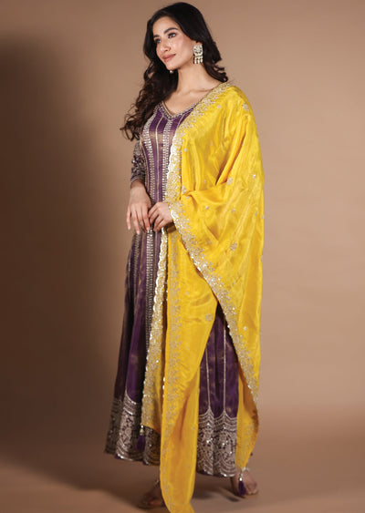 Wine Tissue Silk Anarkali