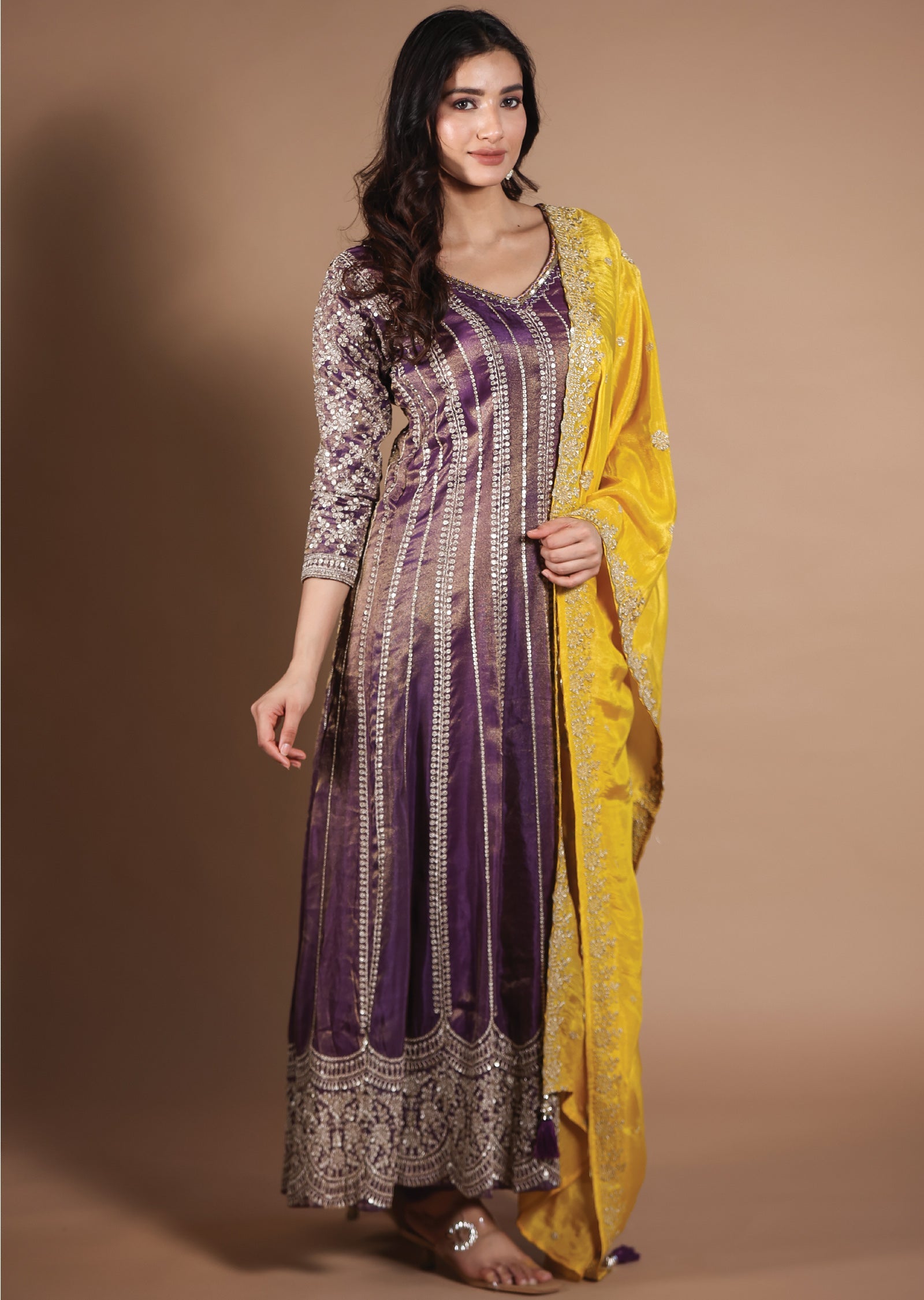 Wine Tissue Silk Anarkali