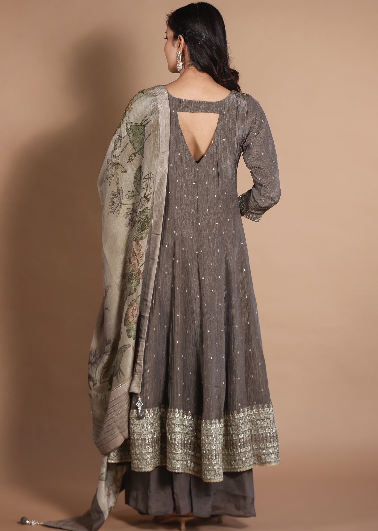 Dark Green Tissue Crush Anarkali