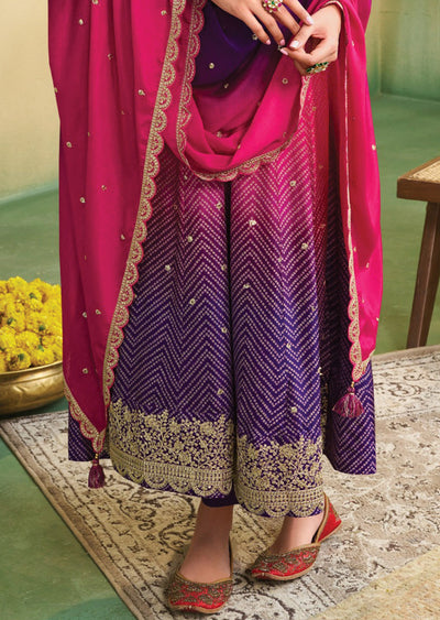 Rani Pink & Purple Dola Silk Anarkali