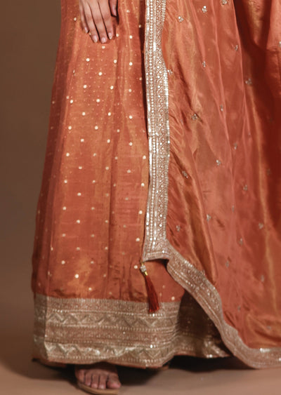 Rust Banarasi Tissue Anarkali