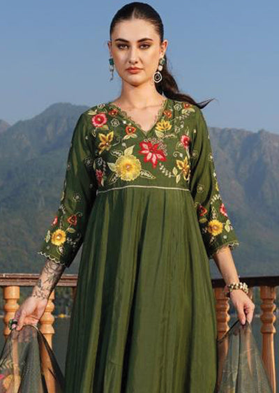 Olive Green Soft Silk Anarkali