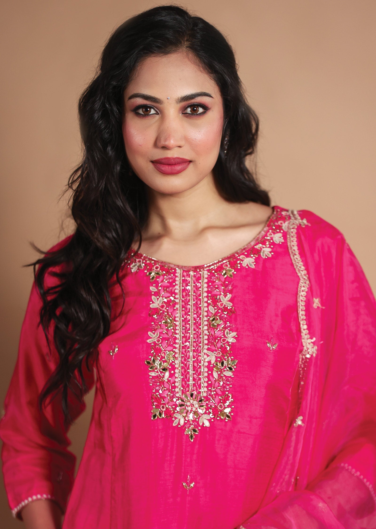 Rani Pink Silk Anarkali