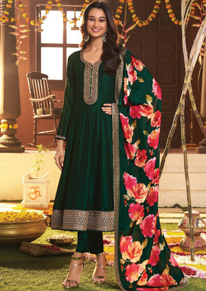 Dark Green Silk Anarkali