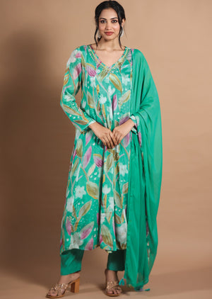 Dusty Green Chinnon Anarkali