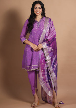 Lavender Banaras Organza Anarkali