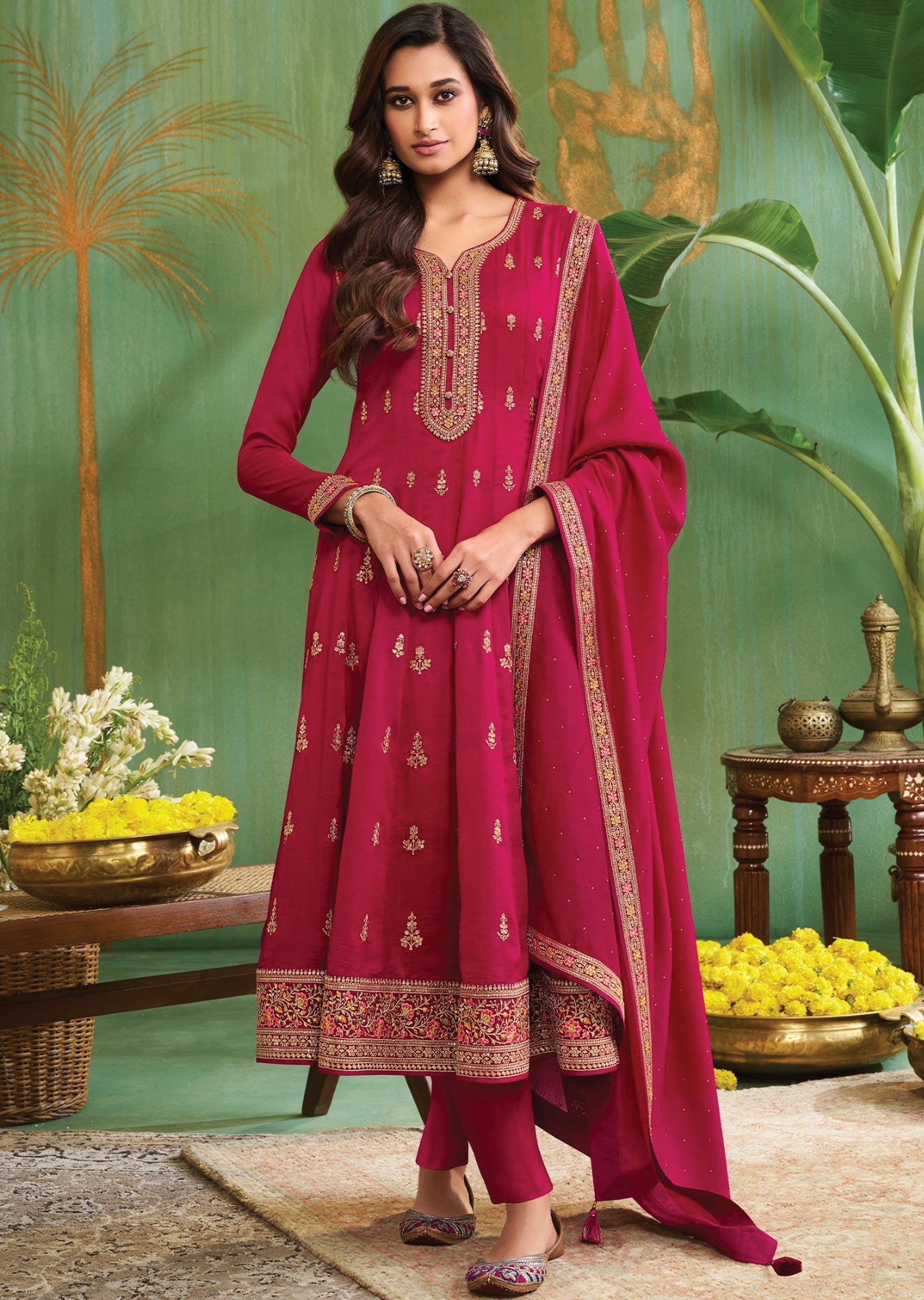 Rani Pink Soft Silk Anarkali