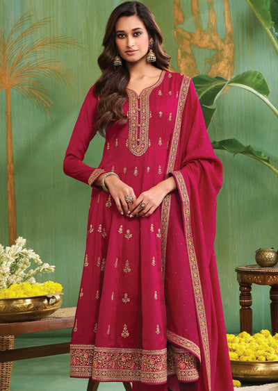 Rani Pink Soft Silk Anarkali