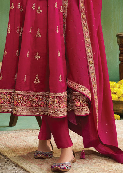 Rani Pink Soft Silk Anarkali