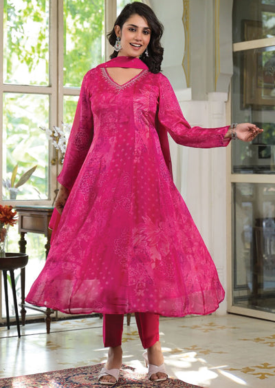 Rani Pink Chinnon Anarkali