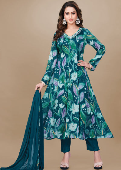 Rama Blue Chinnon Anarkali