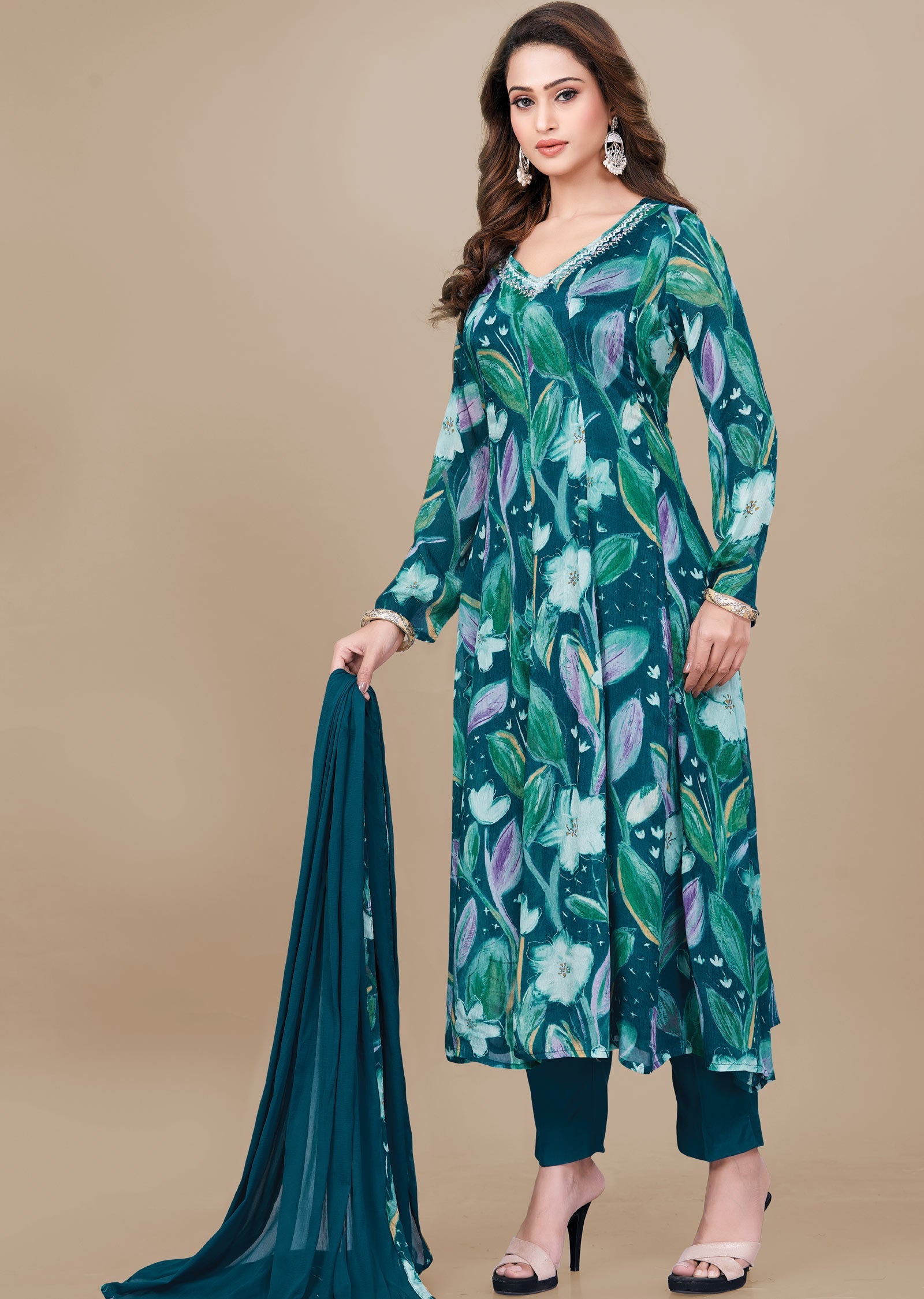 Rama Blue Chinnon Anarkali