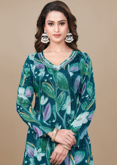 Rama Blue Chinnon Anarkali