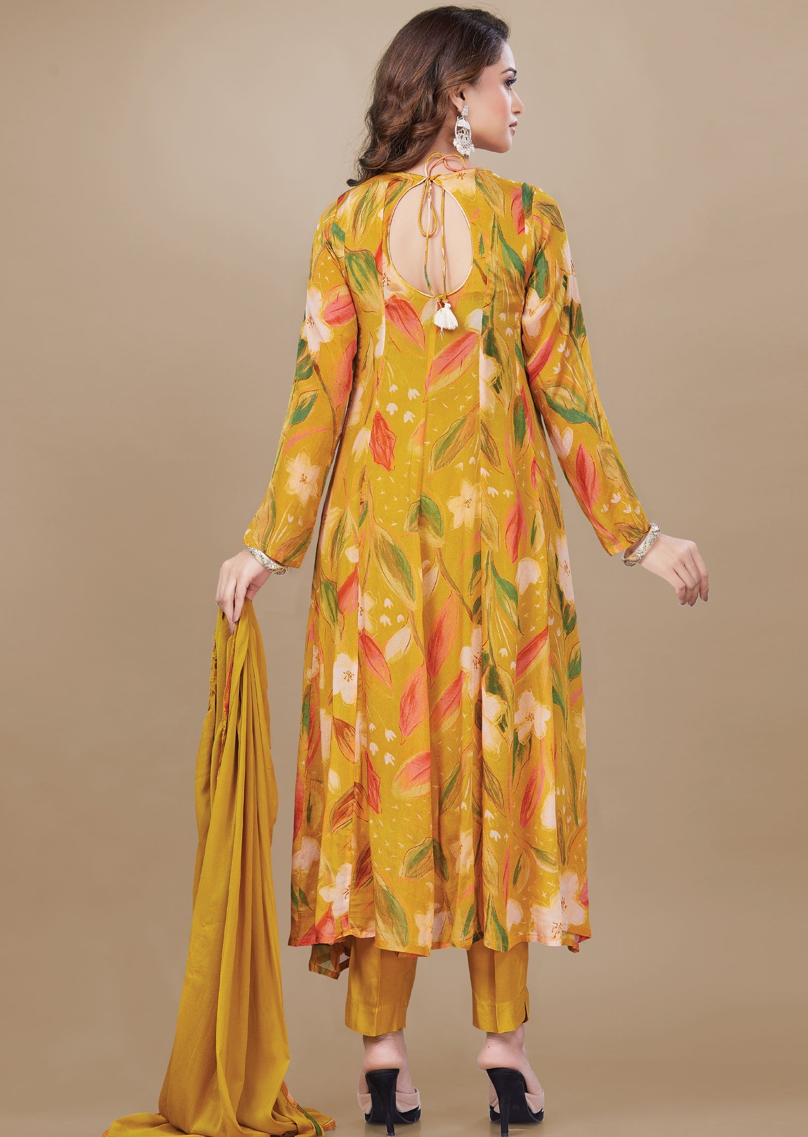 Yellow Chinnon Anarkali