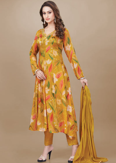 Yellow Chinnon Anarkali