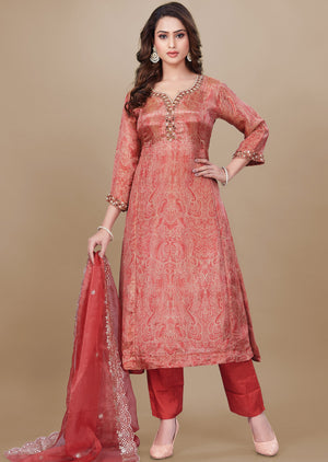 Dark Pink Tissue Silk Anarkali