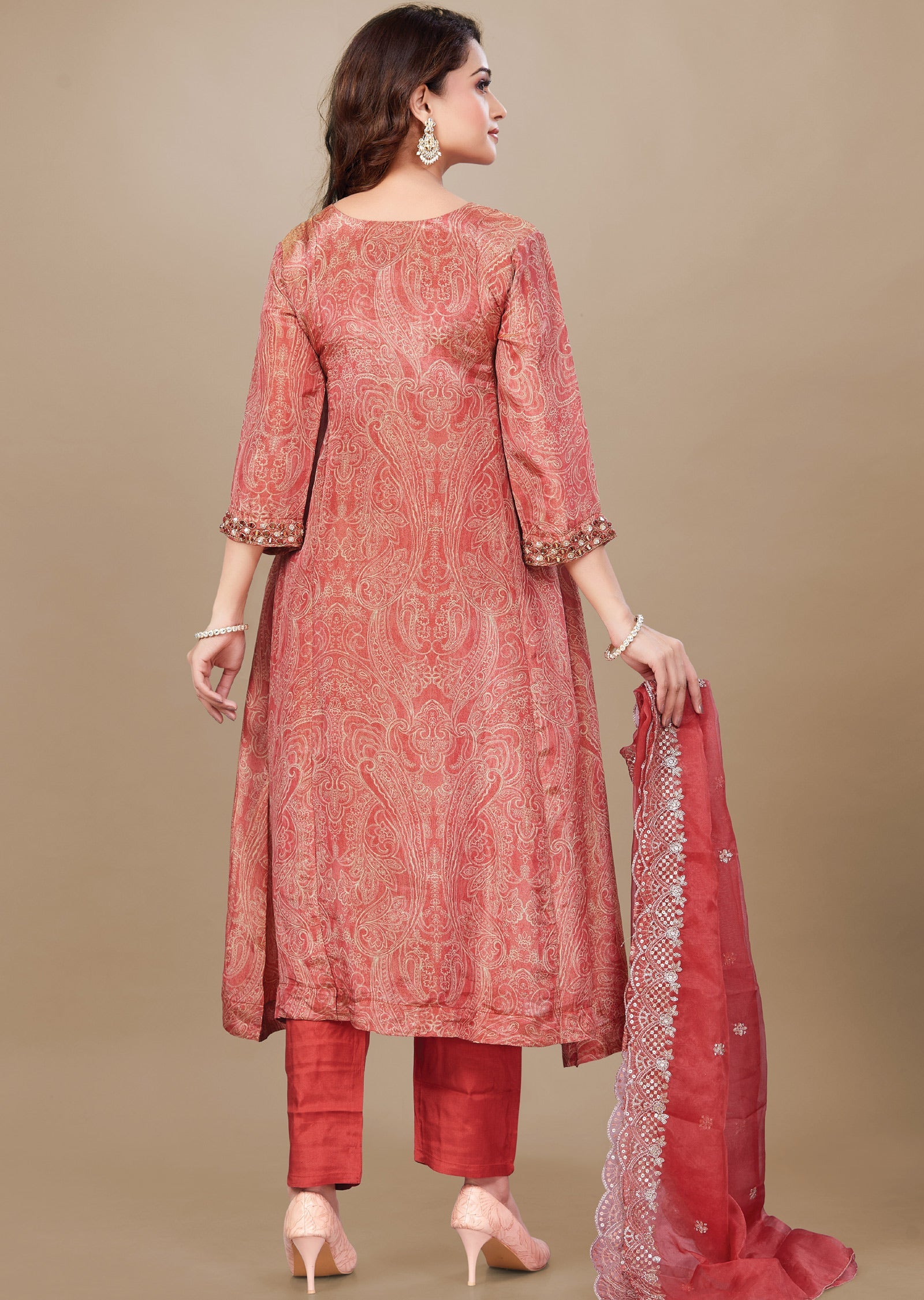 Dark Pink Tissue Silk Anarkali