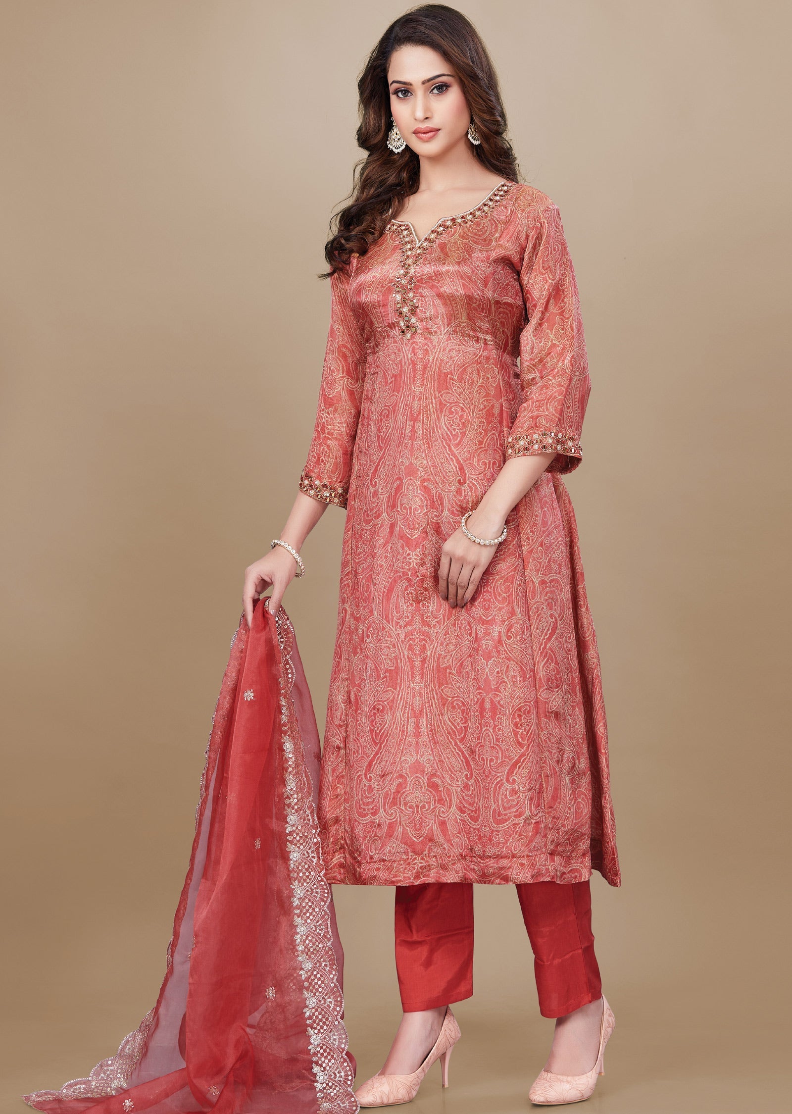 Dark Pink Tissue Silk Anarkali