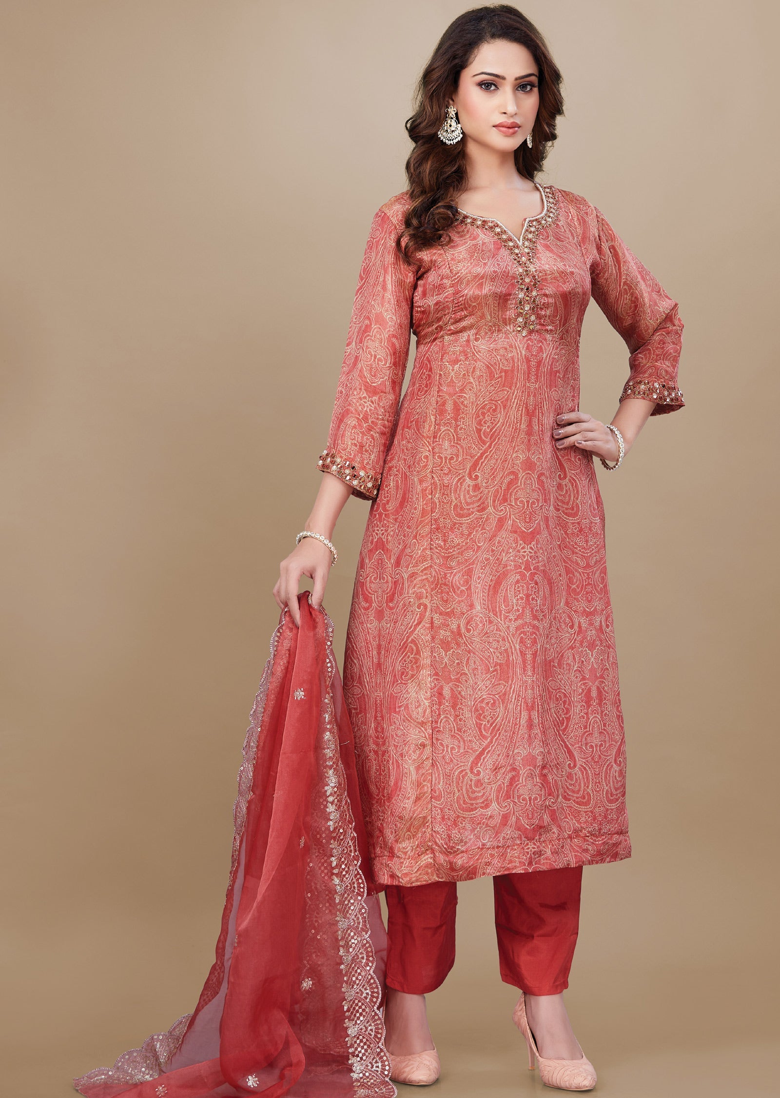 Dark Pink Tissue Silk Anarkali